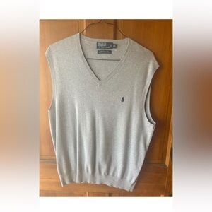 Polo Ralph Lauren Sweater Mens Size XL Gray V Neck Vest Pima Cotton